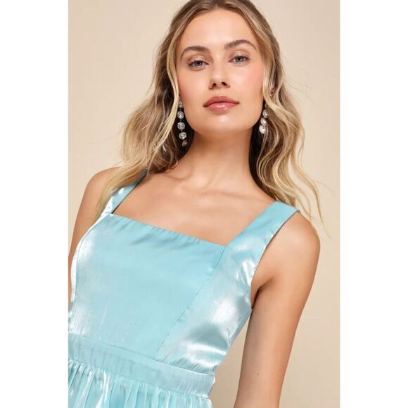 Lulus Womens Thriving Darling Shiny Sleeveless Tiered Mini Dress Large - Picture 4 of 13